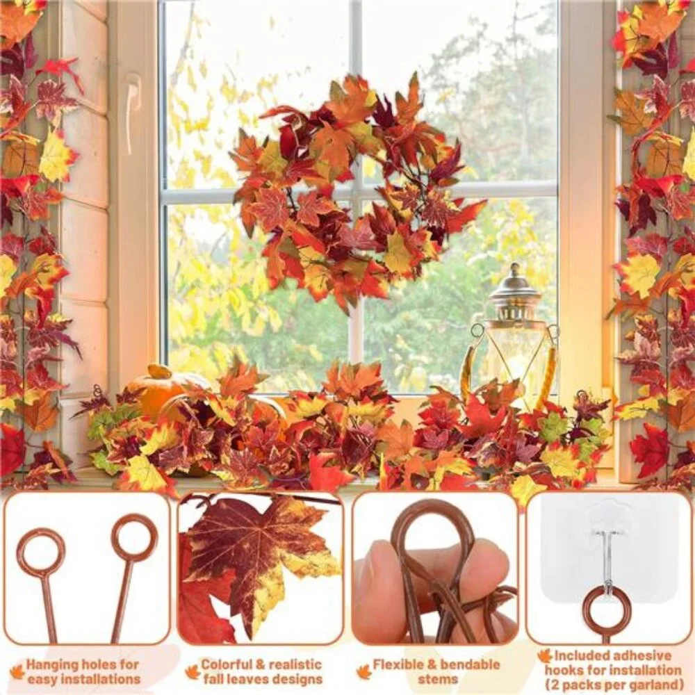 2 PCS Fall Decor, 11.8FT Fall Garland for Mantle, Fall Decorations for Home